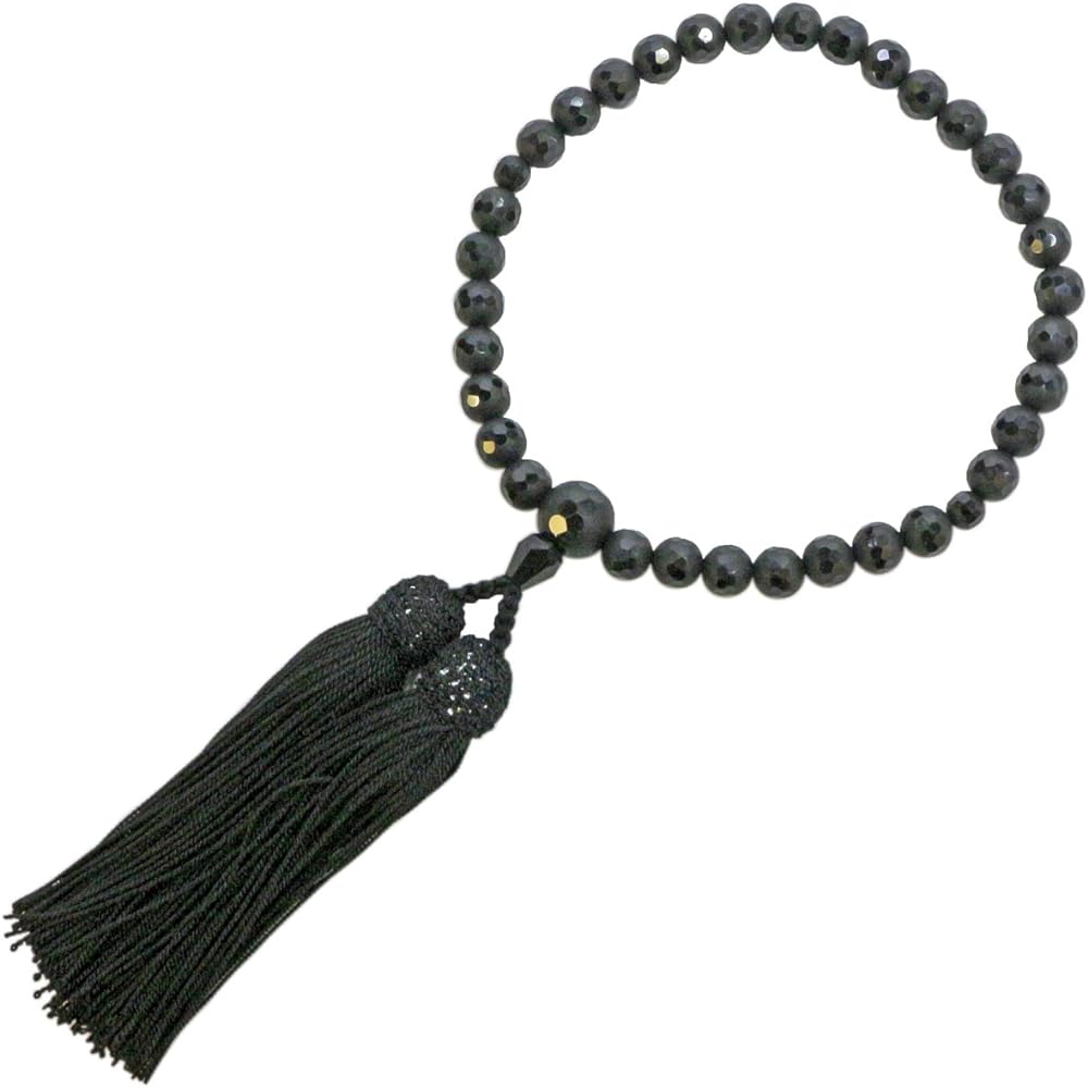 Founded in 1898, Nakago, Kyoto, Kyoto prayer beads (mala beads), agate, 8 mm, drop cut, co-tailored, straight head, dark engraved, with prayer beads bag (for women who can be used in all sects) N-20061