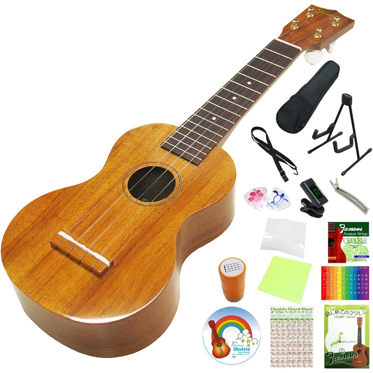 Famous Domestically Produced Ukulele FS-5 Soprano High Grade 15-Piece Set Hawaiian Koa (Reliable Made in Japan) (Gorgeous Tone) (Friction Pegs) (u)