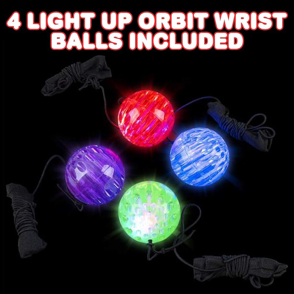Light Up Orbit Wrist Balls, Set of 4 Light Up Balls with Flashing Lights and Elastic Cords, Light Up Toys, Orbit Ball Toys, Glow in the Dark Balls, Glow in the Dark Toys, Easter Party Favors, Ages 3+