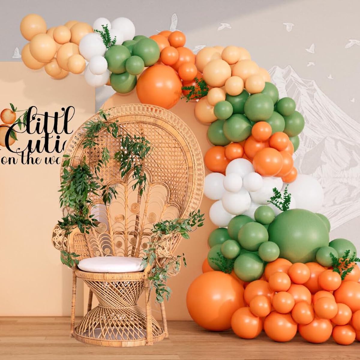 Oopat DIY Orange Balloon Arch Garland Kit Little Cutie is on the Way Baby Shower Gender Neutral Orange Citrus Kids Birthday Party Backdrop Decoration (Sage Green Orange)
