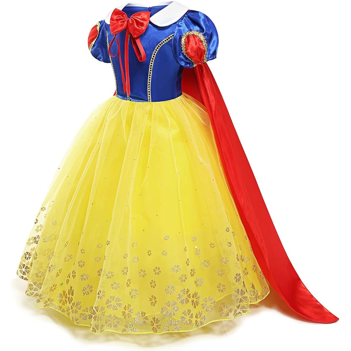 MYRISAM Snow White Princess Dress Up Costume Girls Halloween Carnival Cosplay Christmas Birthday Dress with Cloak Headband 6-7 Years Yellow MRS0897