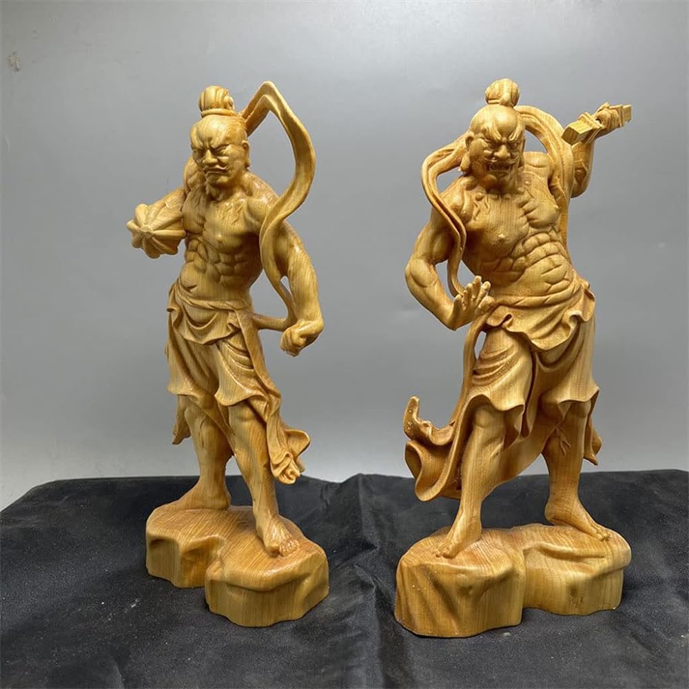 Buddha Statue, Wood Carving, Vajra Rikishi Statue, Standing Statue, Pair of Natural Cliff Kashiwagi, Nio Statue, Protection of Law and Good God, Ornament/Buddhist Altar/Feng Shui Good Luck/Amulet, Height 20cm