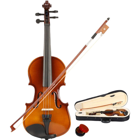 1/8 Acoustic Violin Set Solid Wood Violin Starter Kit with Case Bow Rosin for Children Beginners Natural