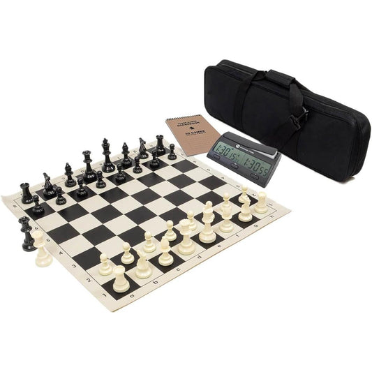 Wholesale Chess Triple Weight Complete Tournament Chess Set with Scorebook & Chess Clock (Black)