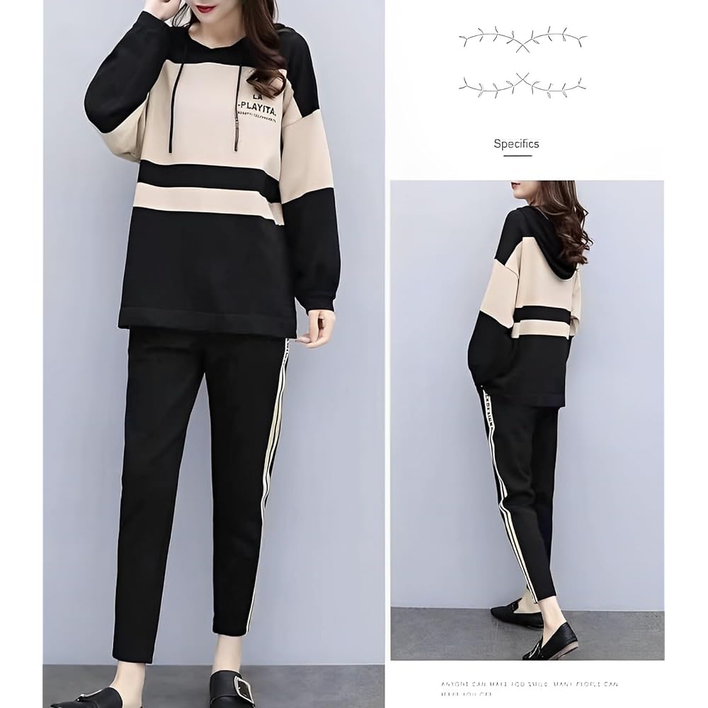 [Magno] Women's Sweatshirt Room Wear Setup Jersey Long Sleeve Hoodie Long Pants Top and Bottom 2 Piece Set