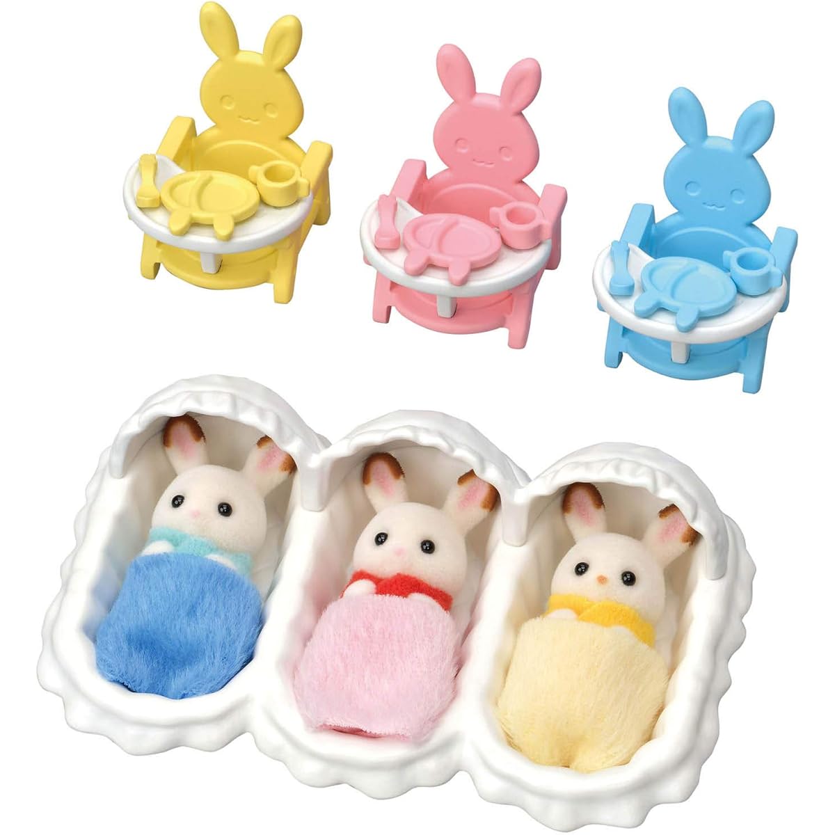 Calico Critters Triplet Care Set Dollhouse Playset with 3 Hopscotch Rabbit Figures and Accessories
