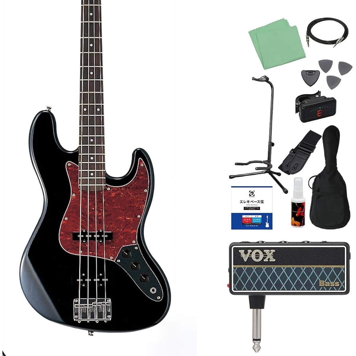 Photogenic JB240/T3P BK Bass Beginner 12-piece set [with headphone amplifier] Jazz bass type Photogenic