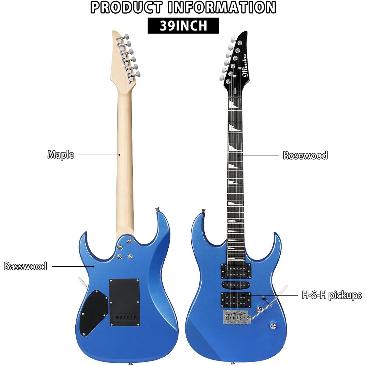 Bullfighter Electric Guitar Beginner Electric Guitar, Universal Model for Boys, Girls, Students and Adults, Professional Entry Level HSH Electronic Guitar Instrument, Single Shaker - Blue + Full Gift Package (Blue)