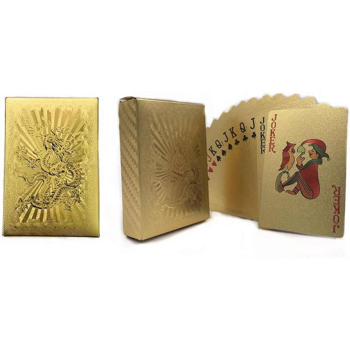 IvyMei Dragon Playing Cards Waterproof Gold Playing Cards Plastic Gold Foil Poker PVC High Flexible Poker Cards Gold Foil Playing Cards 2 Pack