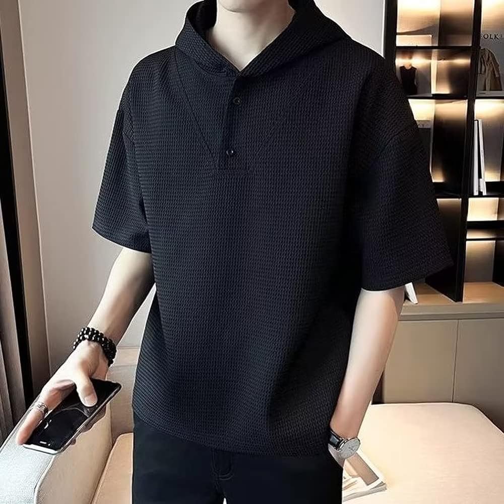 [KOTRBOY] Men's Parka Short Sleeve Summer Clothes - Plain Hooded Layered Simple Stylish Large Size Sweatshirt Pullover Loose Casual Large Size