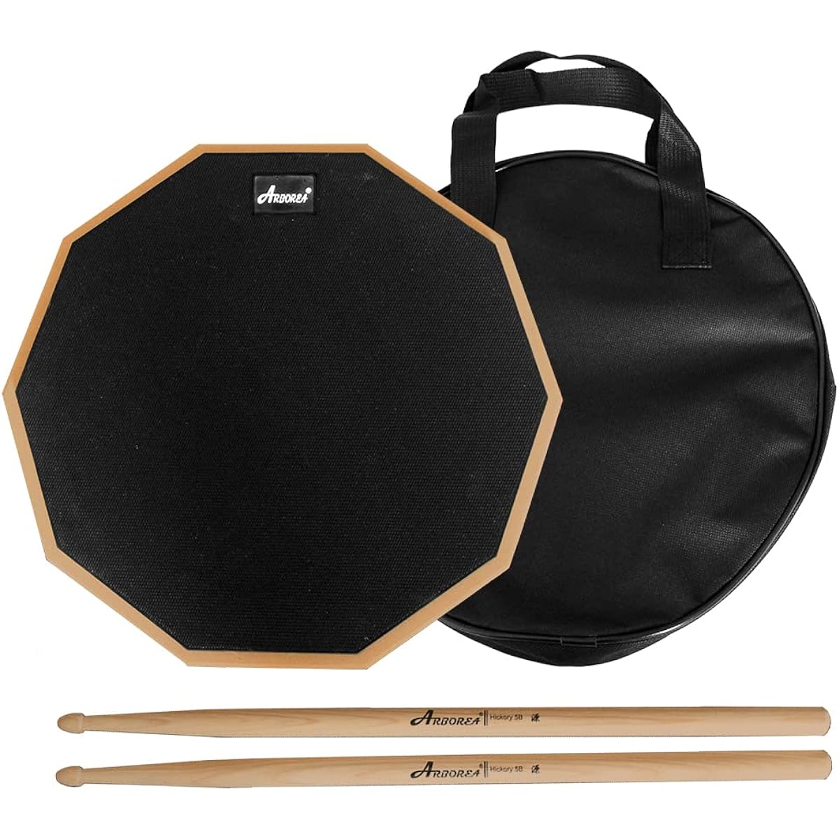 Bass Drum Practice Pad Kit Drum Pad Drum Sticks & Storage Bag Real Field Ram Pad Practice Double Sided 12 Inch Orange