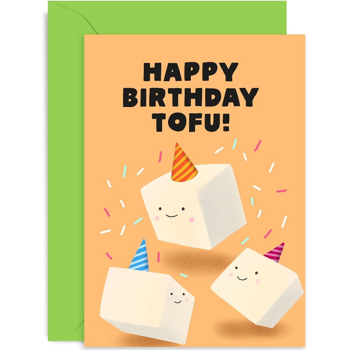 Old English Co. Cute Birthday Cards for Her Birthday Card - "Happy Birthday Tofu" Food Pun Humor Card for Men and Women - Funny Birthday Cards for Sisters, Brothers, Cousins, Friends | Blank with Envelope