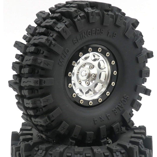 2pcs RC 1.9 Mud Slinger Tires Super Grip Soft Tires 120mm/4.72inch Height Aluminum 1.9 Beadlock Wheel Rim