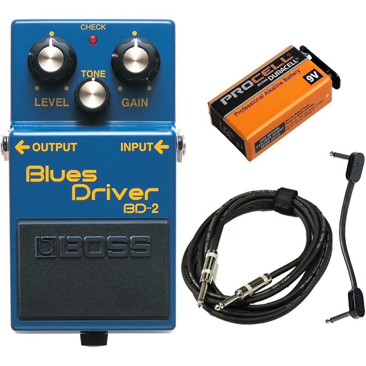 BOSS/BD-2 Blues Driver Starter Set -2 alkaline 9V batteries, guitar cable, patch cable-