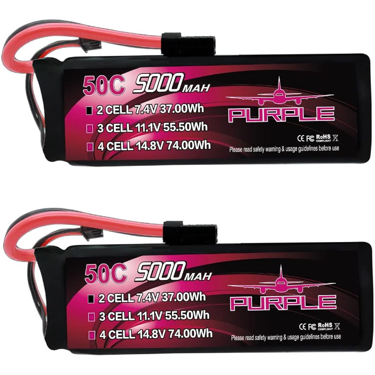 CNHL 5000mAh 2S Lipo Battery 14.8V 50C with TR Plug for RC Car RC Buggy Truck RC Truggy RC Heli Plane Drone FPV Racing