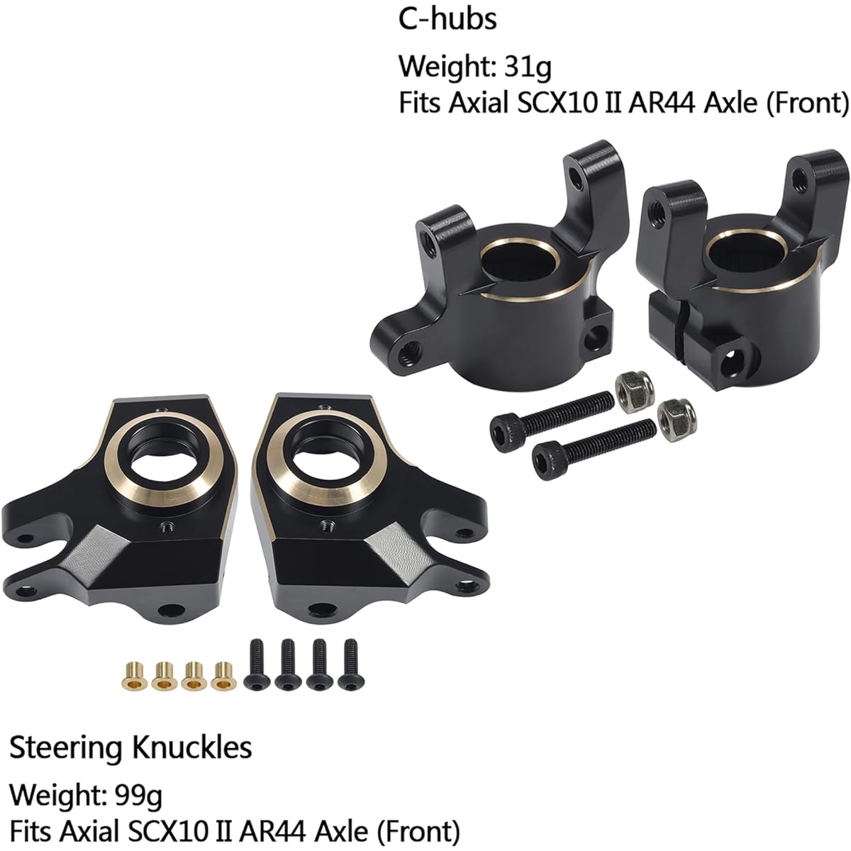 SCX10 II Brass Weight C-Hub Steering Knuckle 4pcs 130g Front Caster Block Portal Drive Counterweight for 1/10 RC Crawler Car 90046 90047 SCX10 II Upgrade Accessories