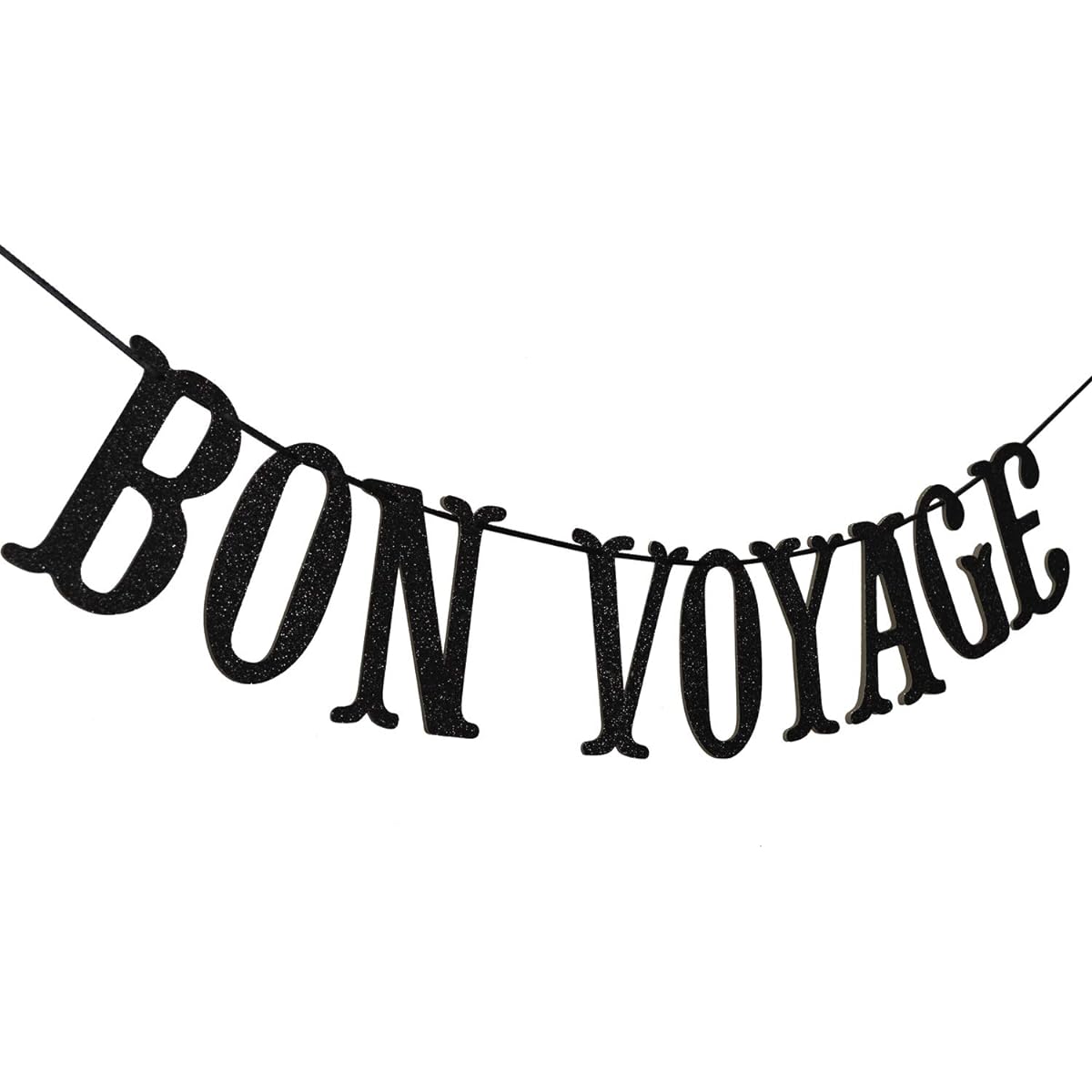 Bon Voyage Party Banner, Adventure Await, Going Out, Housewarming, Retirement, Party Decoration, Sign Bunting (Black Glitter)