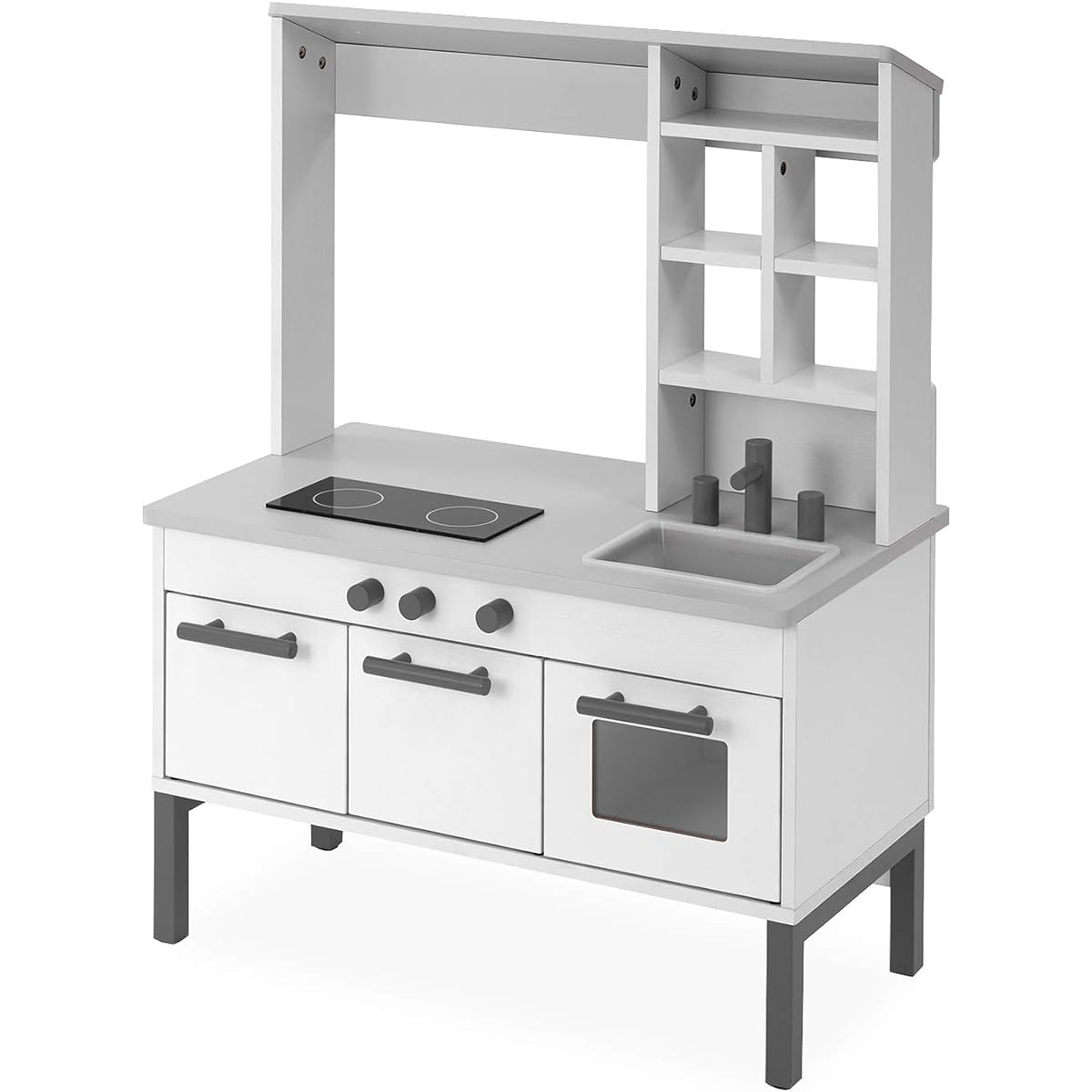 LOWYA Pretend Play Kitchen Meal Set Meal Pretend Kitchen Set Shop Pretend Store Toy Box Storage Wooden Educational Toy Kitchen Toy White/Gray