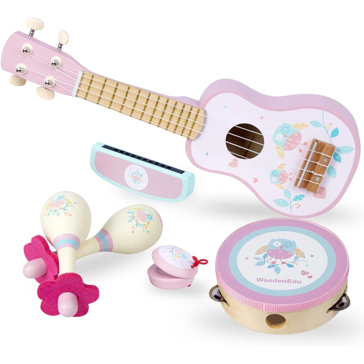 Children's Guitar Instrument Set 17 Inch Ukulele with Nylon Strings Tuning Gear Ukulele for Beginners