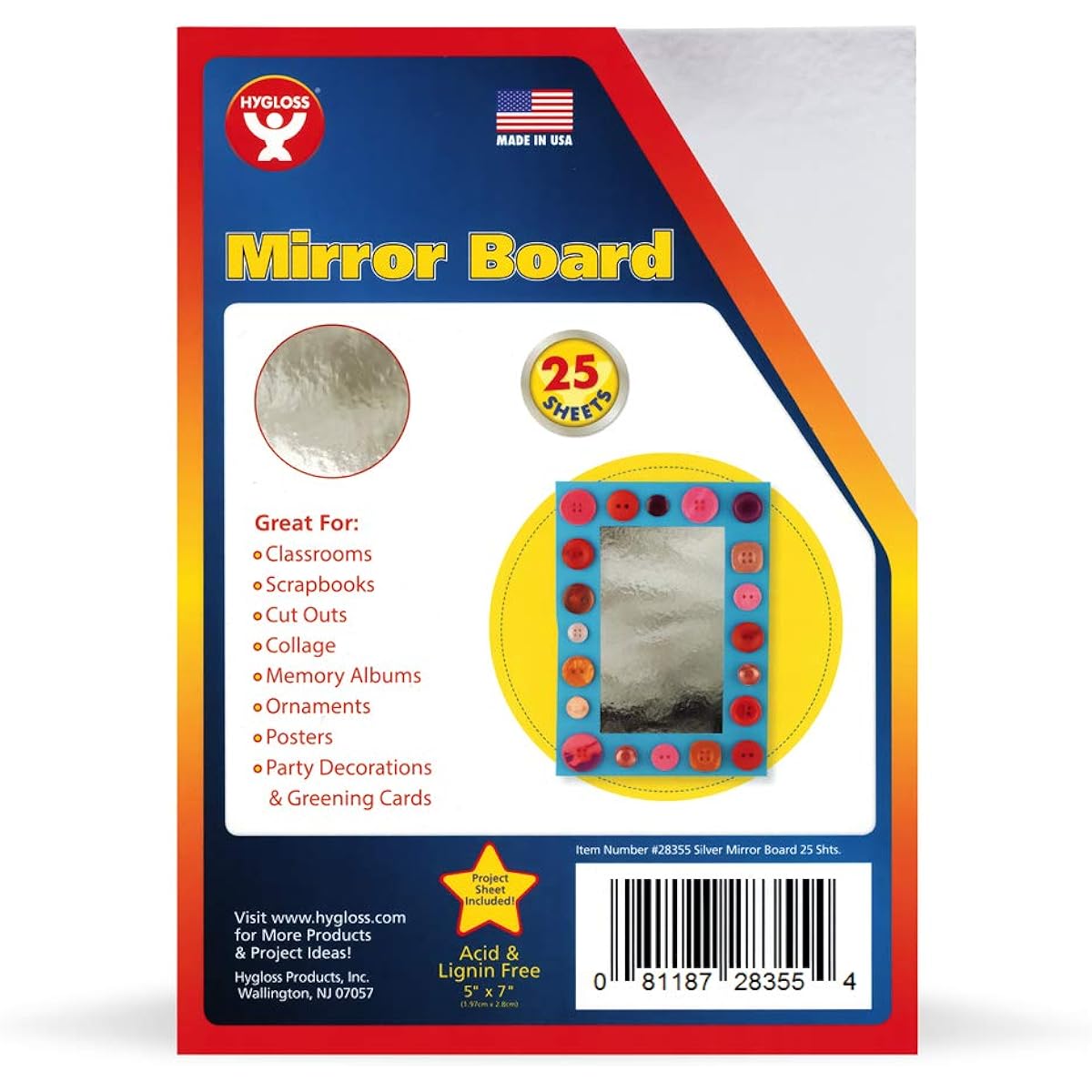 Hygloss Products 28570 5x7-100 Mirror Board Sheets for Arts & Crafts, 5x7 Inch, Silver, Pack of 100