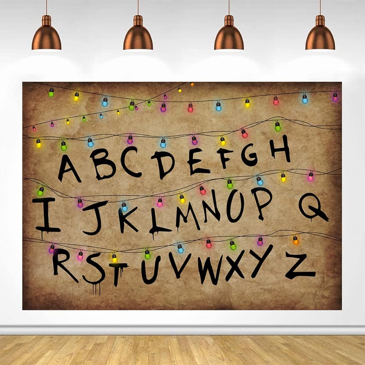 Lofaris Stranger Backdrop Rustic Alphabet Colorful Lights Background Kids Birthday Baby Shower Party Decorations Cake Table Banner Photo Booth Props Cake Table Banner 6x4ft