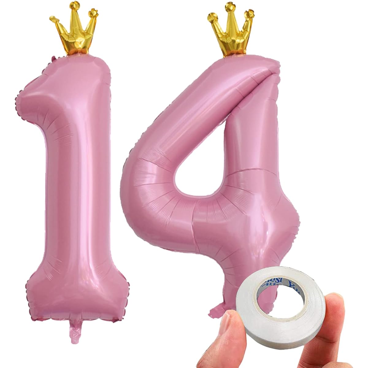 KEYYOOMY 40" Big Number 14 Mylar Balloon with Crown (Number 14 40" Pink)
