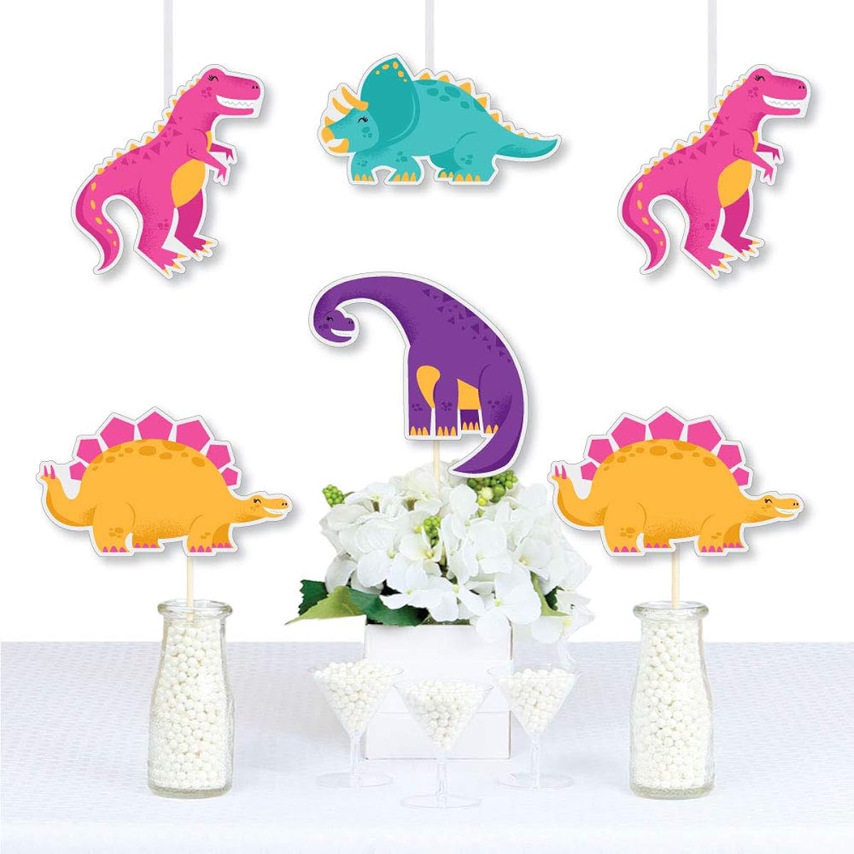 Roar Dinosaur Girl - T-Rex Triceratops Stegosaurus Brontosaurus Decorations DIY Dinosaur Mite Baby Shower Birthday Party Essentials - Set of 20