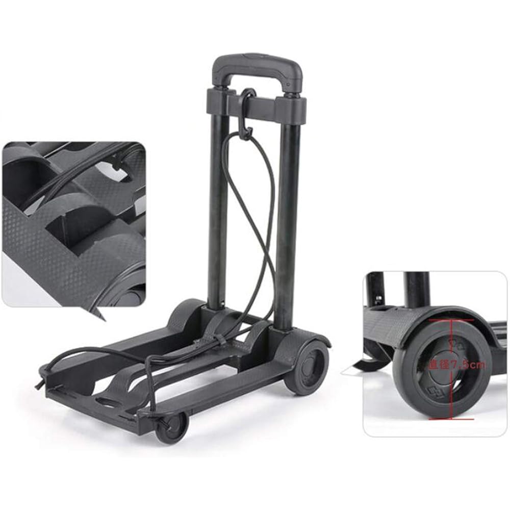 live Carry Cart, Ultra Compact, Hand Carry, Small Dolly, Load Capacity 35kg, Foldable, Lightweight, For Home Use, Travel, Luggage Carrying, Outdoor, Fixed Rope Included (Black)
