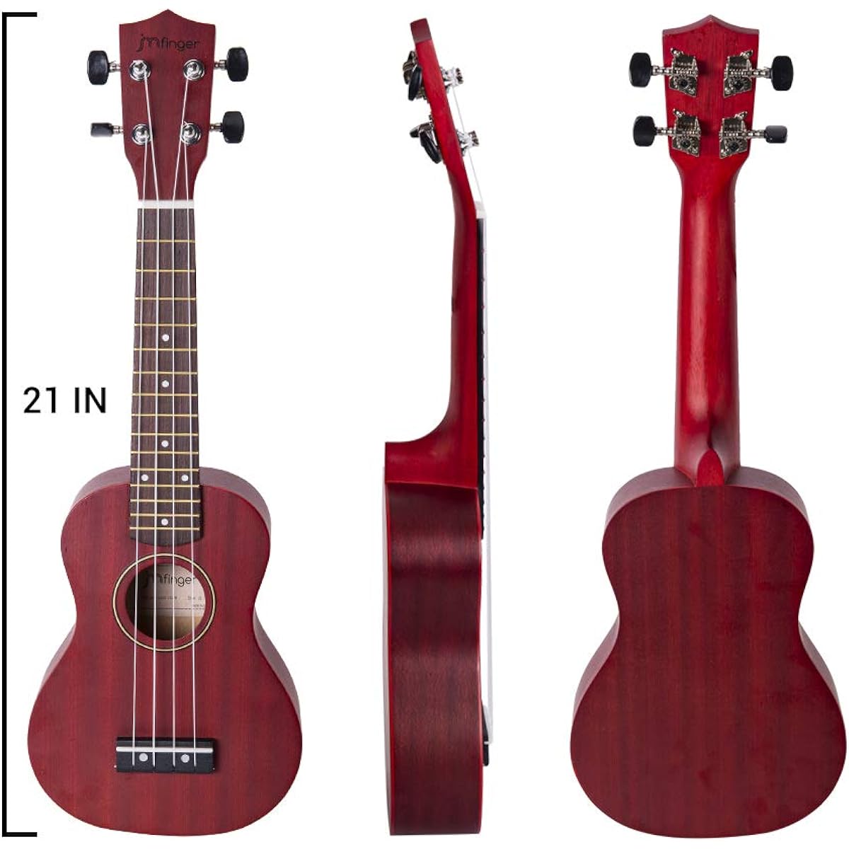 JMFinger Soprano Ukulele Beginner 21 Inch Sapele Plywood Kids Ukulele Kit with Gig Bag Strap Digital Tuner Wine Red