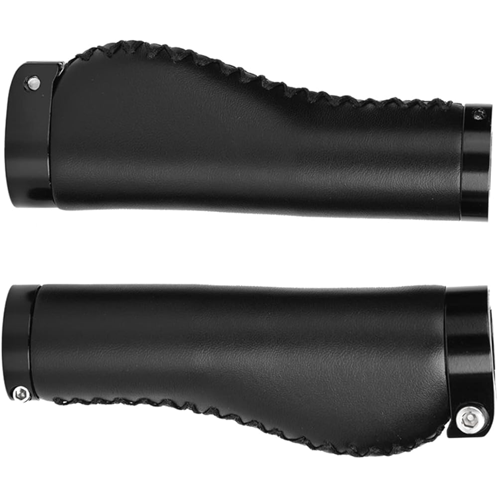 Bicycle Handlebar Grips Ergonomic Leather Bike Grips 1 Pair PU Leather Mountain Bike Folding Bike Cycling Lockable Handle Grips (Black)