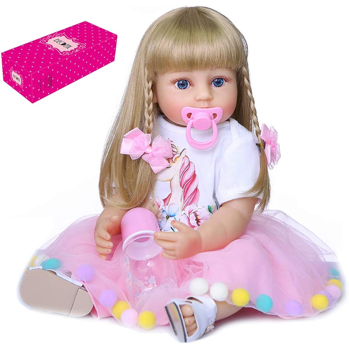 SHUIYUE Vinyl Silicone Reborn Doll, Decal Reborn Doll 22 Inch Silicone Full Body Lifelike Realistic Baby Soft Real Touch Weighted Toddler Doll Blonde Hair