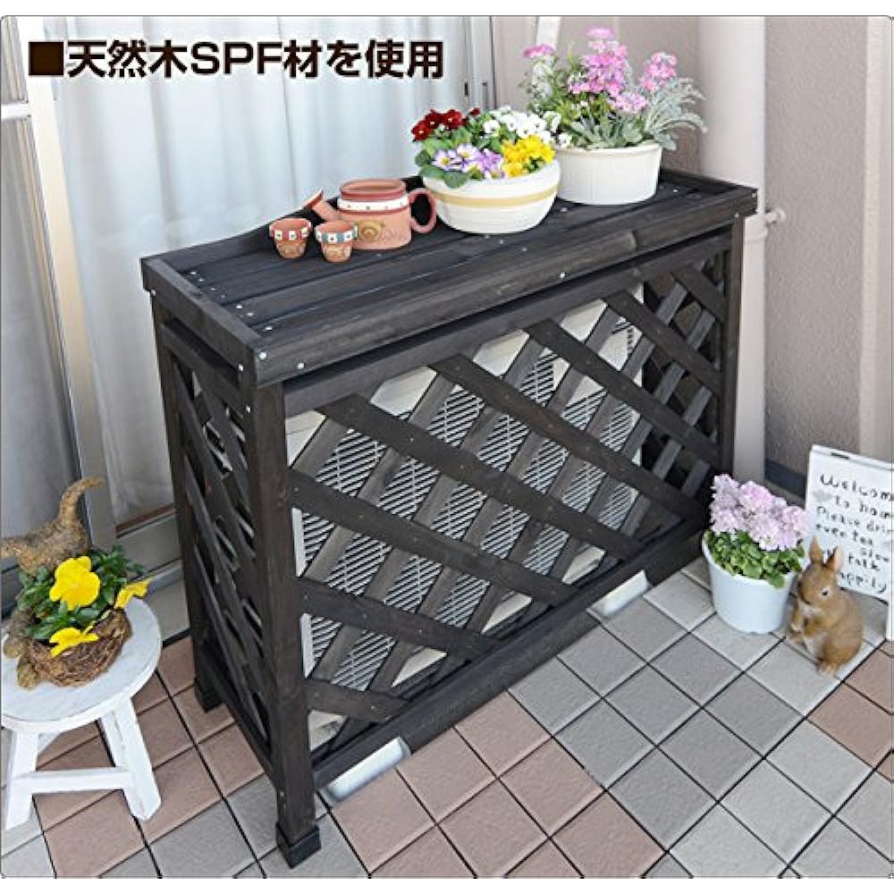 [Garden Master] Air Conditioner Outdoor Unit Cover Width 87 x Depth 35 x Height 82cm Natural Wood SPF Material Air Conditioner Guard Balcony Dark Brown KOAC-8735