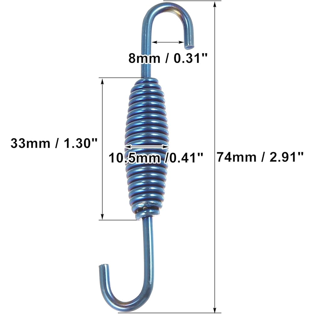 Motoforti Motorcycle Universal Exhaust Pipe Spring 74mm 2.9" Stainless Steel Exhaust Pipe Spring Hook Improved Accessories Blue