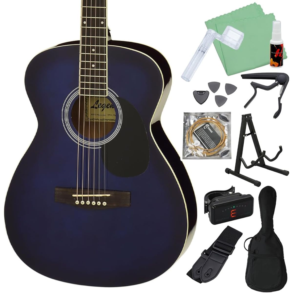 LEGEND FG-15 Blue Shade Acoustic Guitar Beginner Set 12 Piece Set Legend