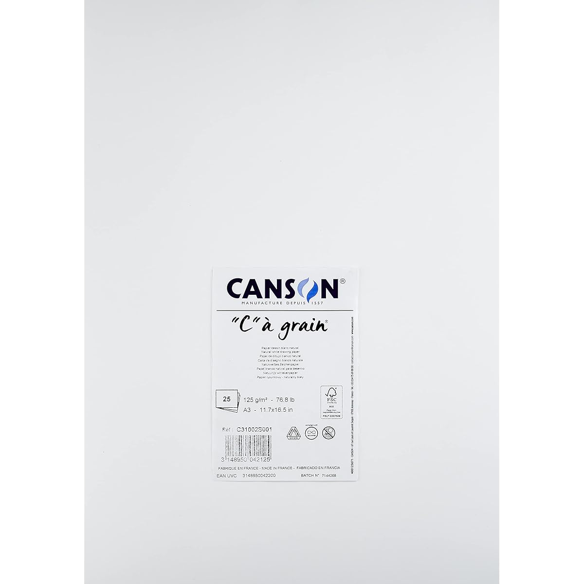 CANSON "C" à Grain White Sketch Paper Fine 125GSM 75lb Sheet A3-11.7 x 42 cm Natural White - C31002S001