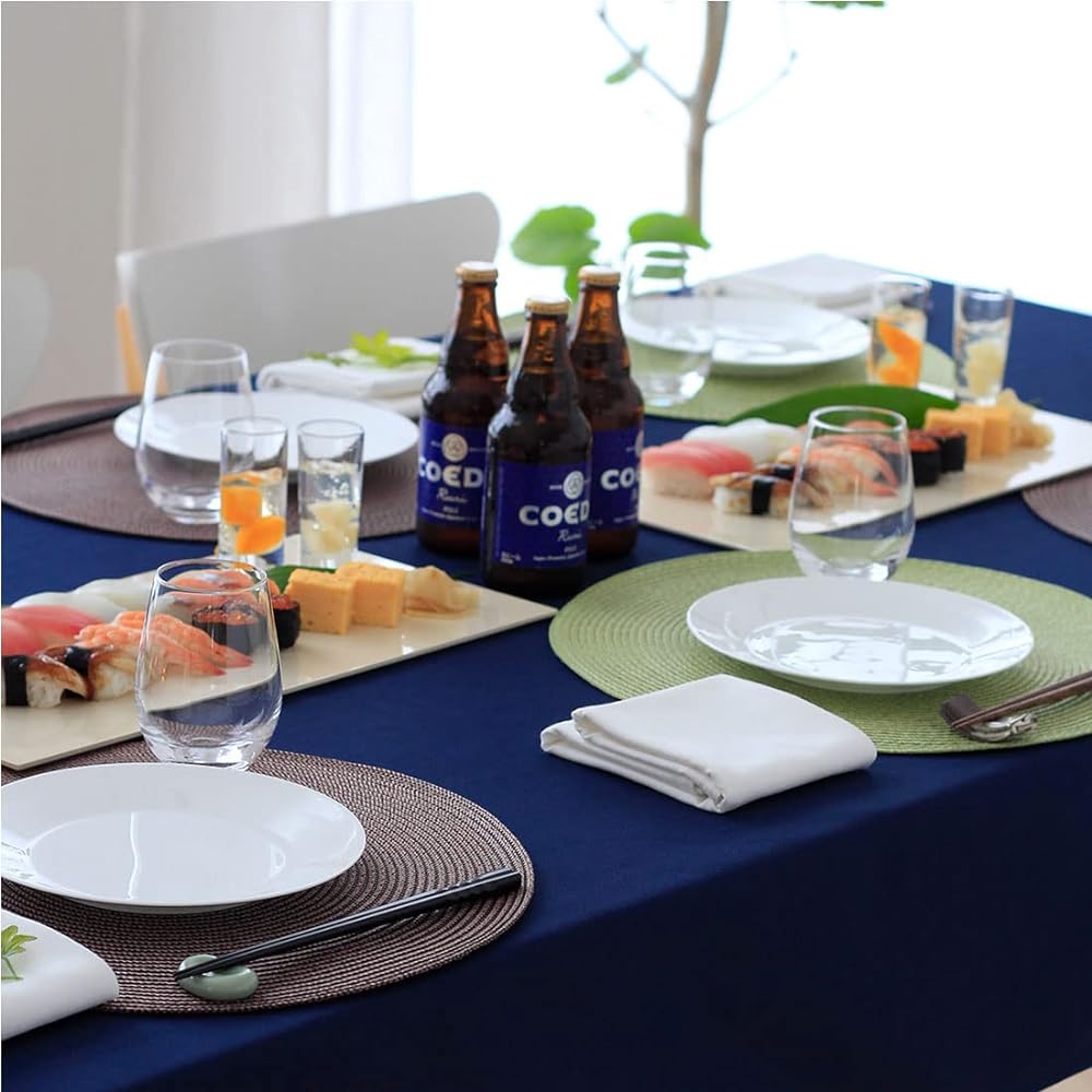 Blooming Nakanishi Tablecloth Delicious Color (Egg Plant (Navy Blue) / 130 x 200cm) For 4 People, Water Repellent, Rectangular, Plain, Machine Washable (Water Repellent Finished/Made in Japan) 400200-0001-72