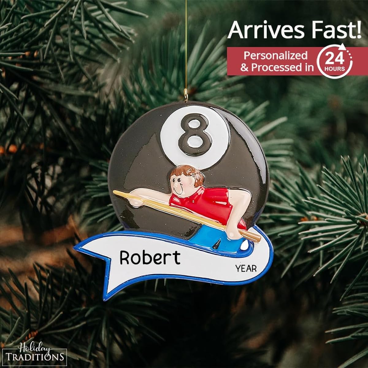 Personalized Billiard Christmas Ornament 2023 – Free Customization in 24 Hours – Ball Pool Billiard Sports Fan Ornament with Name for Pool Players with Gift Box