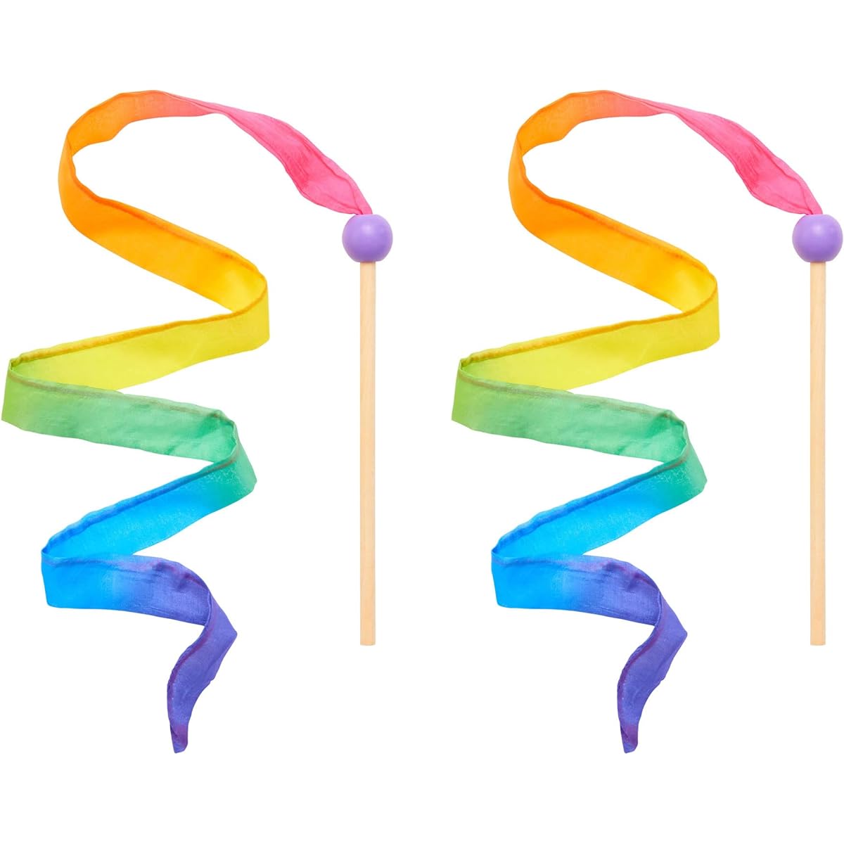 Sarah's Silks Mini Rainbow Streamers - Long Ribbon Wands for Kids, Pretend Play Dance Baton Sticks, Twirls, Gymnastics Party Favors | 100% Silk and Wood Montessori and Waldorf Toys (2)