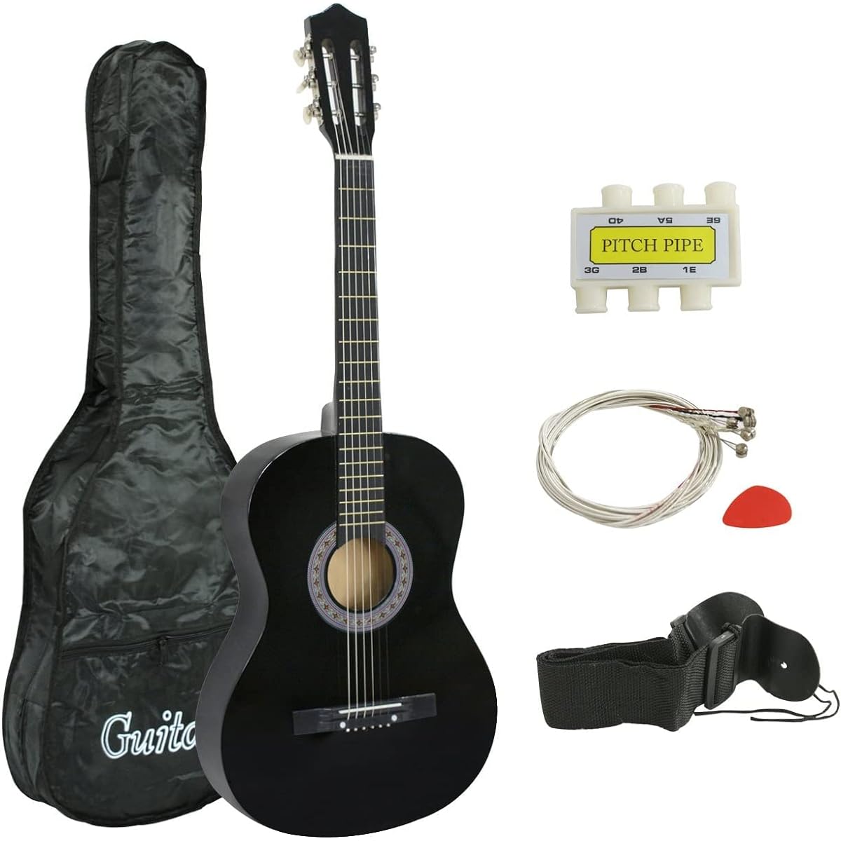 Smartxchoices 38" Kids Acoustic Guitar Bundle Kit for Beginner Music Lovers, 6 String Folk Guitar with Gig Bag, Extra Set of Steel Strings, Strap, Pitch Pipe and Pick