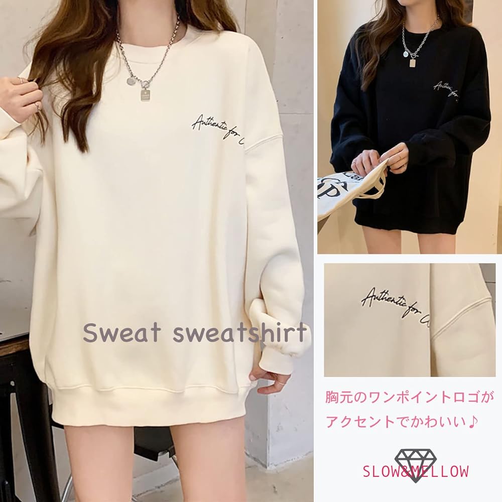 [SLOW & MELLOW] Sweatshirt Oversized Big Silhouette Loose One Point Logo Simple Korean Style 4 Colors