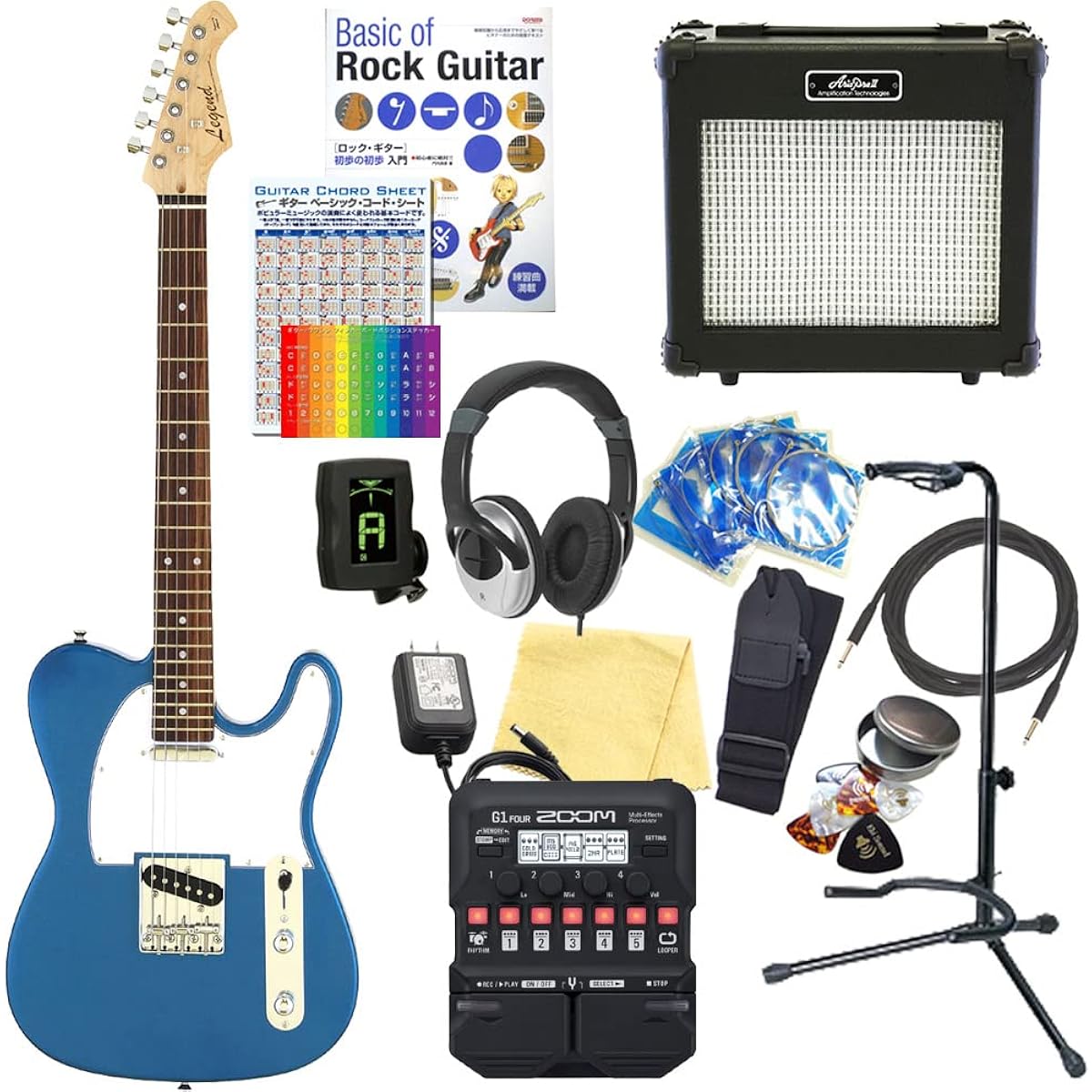 Electric Guitar Beginner Set Telecaster Type 18-piece Set Legend LTE-Z MBL/R [ZOOM G1Four Multi-Effector Included]