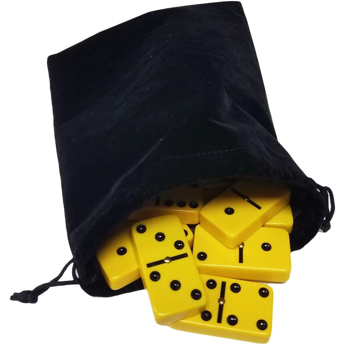 Domino Double Six 6 Yellow Tiles Jumbo Tournament Professional Size with Spinners in Black Elegant Velvet Bag