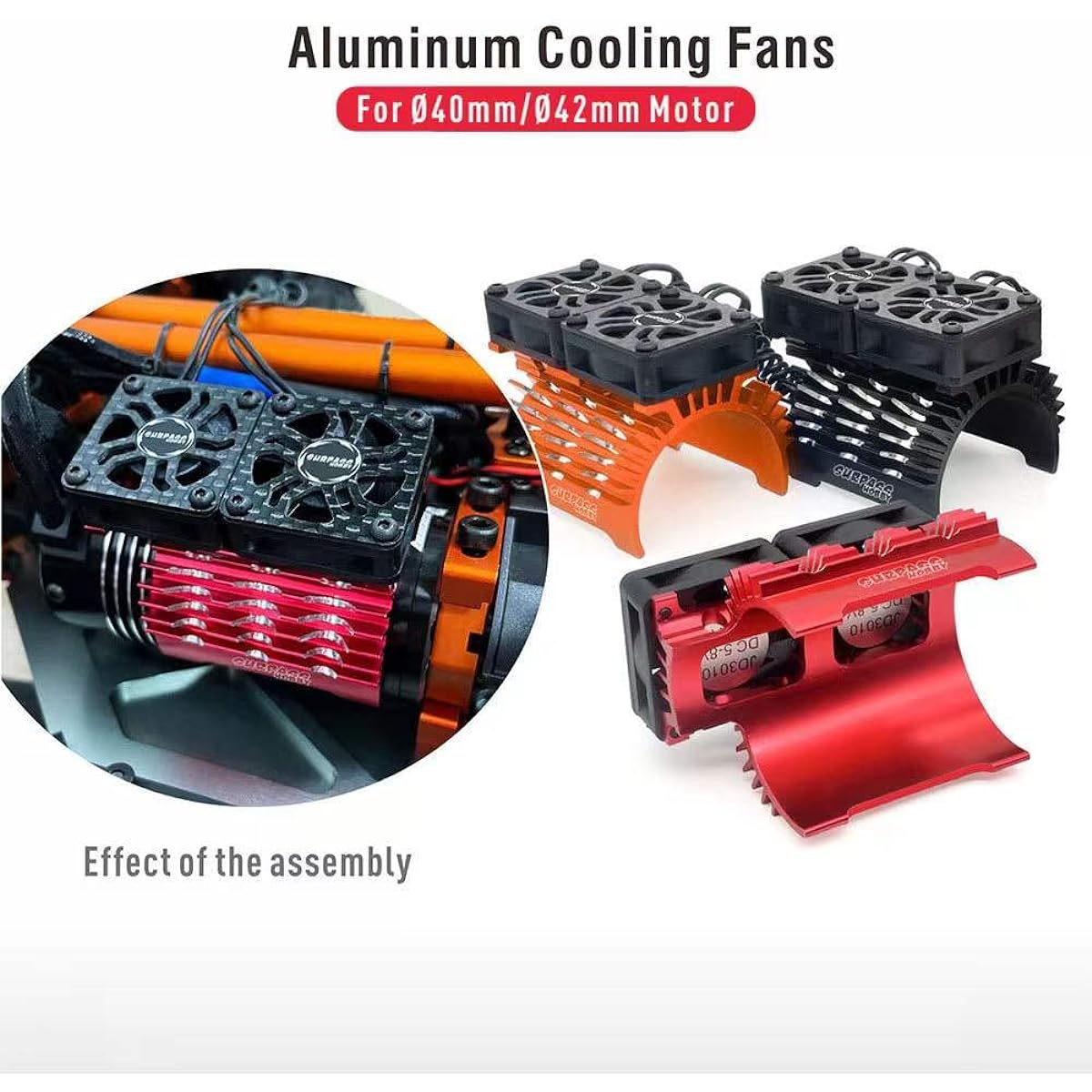 RC Brushless Motor Fan RC Cooling Fan 30mm Dual Fan 27000RPM Red Metal Heatsink Brushless Motor Heatsink 1/8 1/10 RC Car 40mm 42mm Brushless Motor (Black)