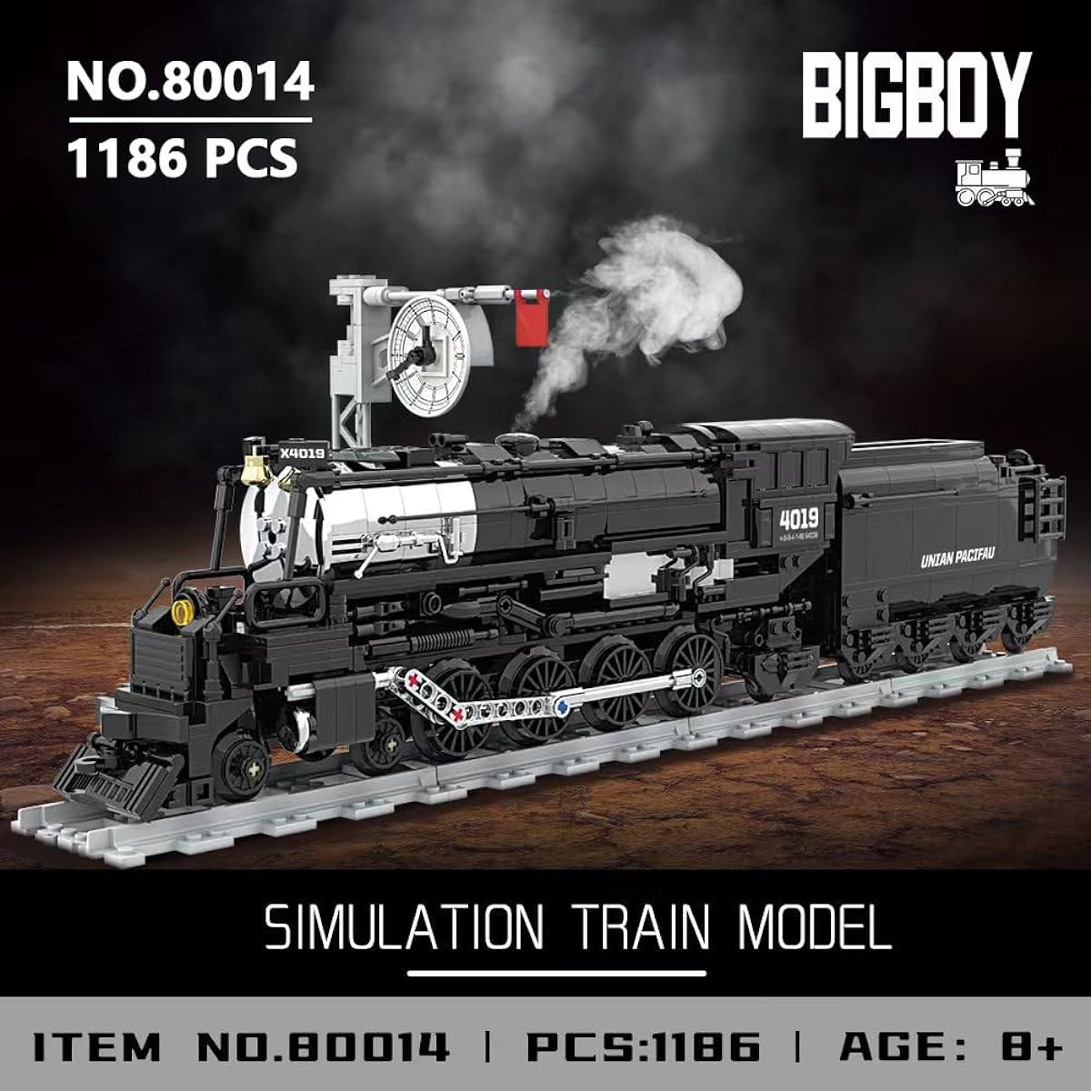 MISINI M6005 Steam Locomotive Building Kit, 1186 Pieces Big Boy Simulation Train Model, Steam Locomotive Display Set for Collectors, Large Train Set with Train Track, Best Gift for Train Lovers