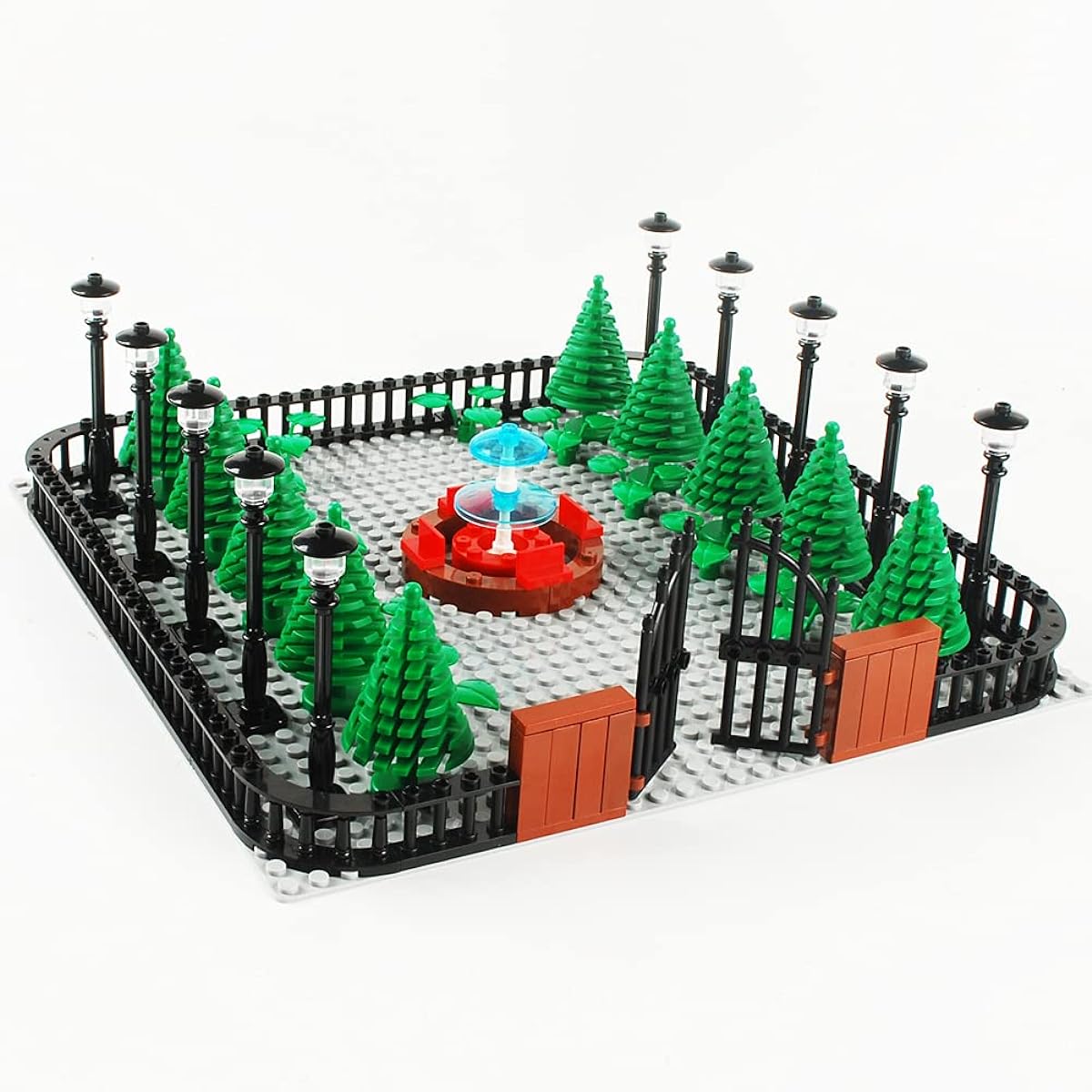 BAENRCY Park Building Blocks Fountain Sensory Accessories Street Set Building Blocks Kit DIY Assembly Set Compatible with All Major Brands (No Baseplate)