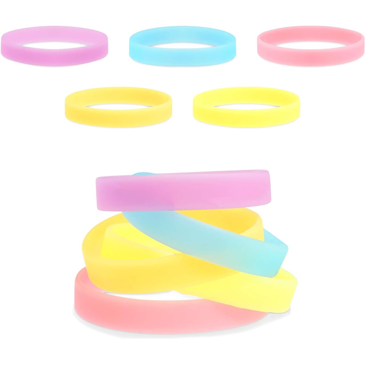 Blue Panda Pastel Silicone Bracelets Kids Party Favors (0.4 x 2.5 inches, 6 Colors, 48 Pack), Medium, Silicone