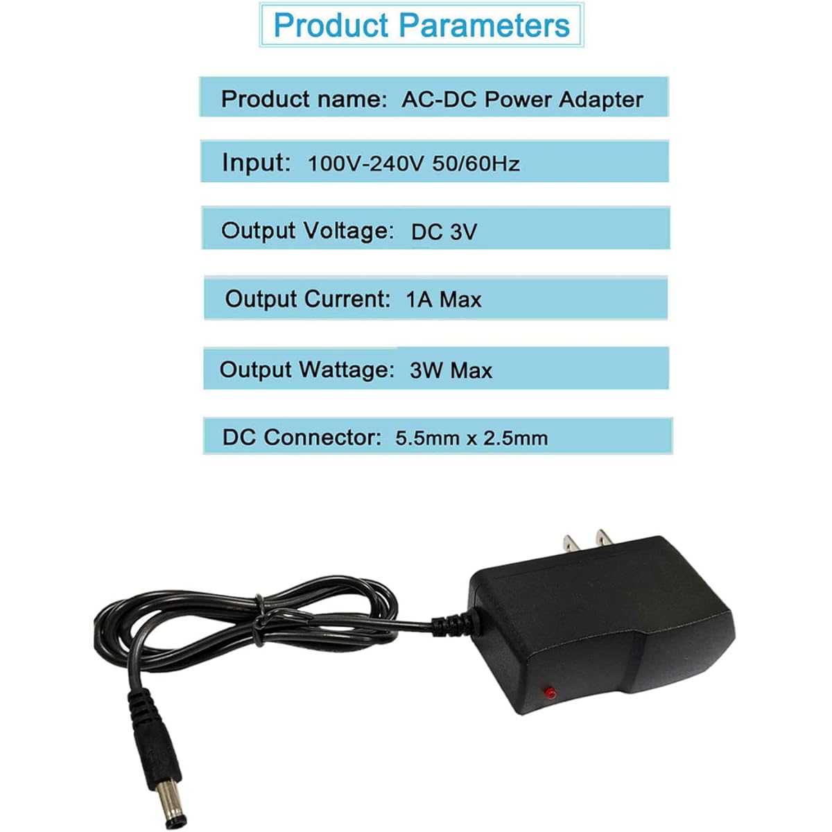 MTYTOT 3V 1Amp 3W Power Adapter AC 100V-240V to DC 3V 1Amp 0.7A 0.5A Wall Charger for LED Light with 8 Chips for Tabletop Fountain Mini Fan Speaker