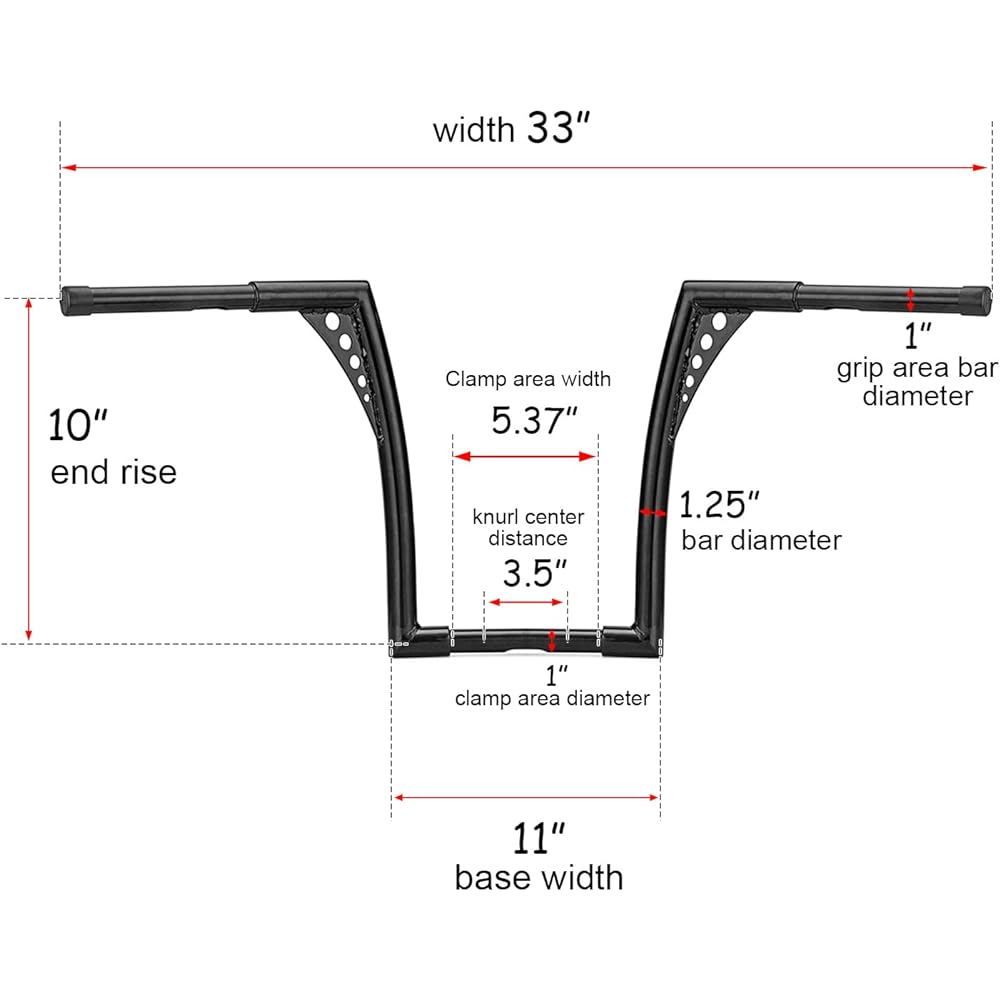 WSays Gloss Black 10" Rise Ape Hanger Handlebar 1-1/4" Diameter Bar Compatible with Harley Sportster XL 1200 883 Dyna Softail Touring Road Glide Road King Models