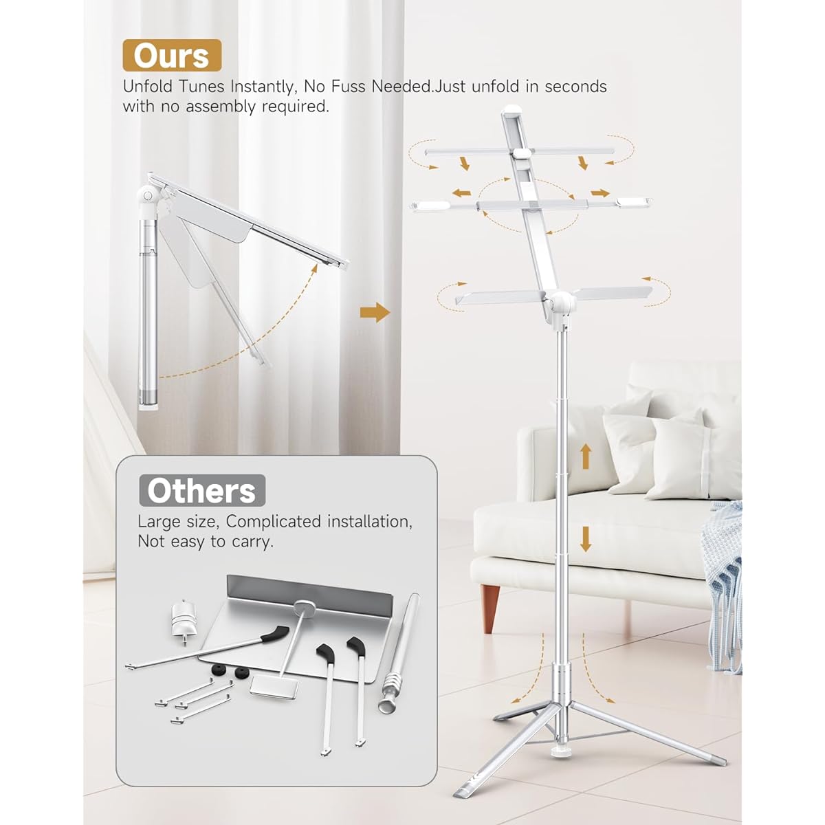 KraftGeek 66" Music Stand for Sheet Music, Portable Foldable for Musicians and Instrumental Players, Adjustable Music Tray with Page Holder Clip, No Assembly Required