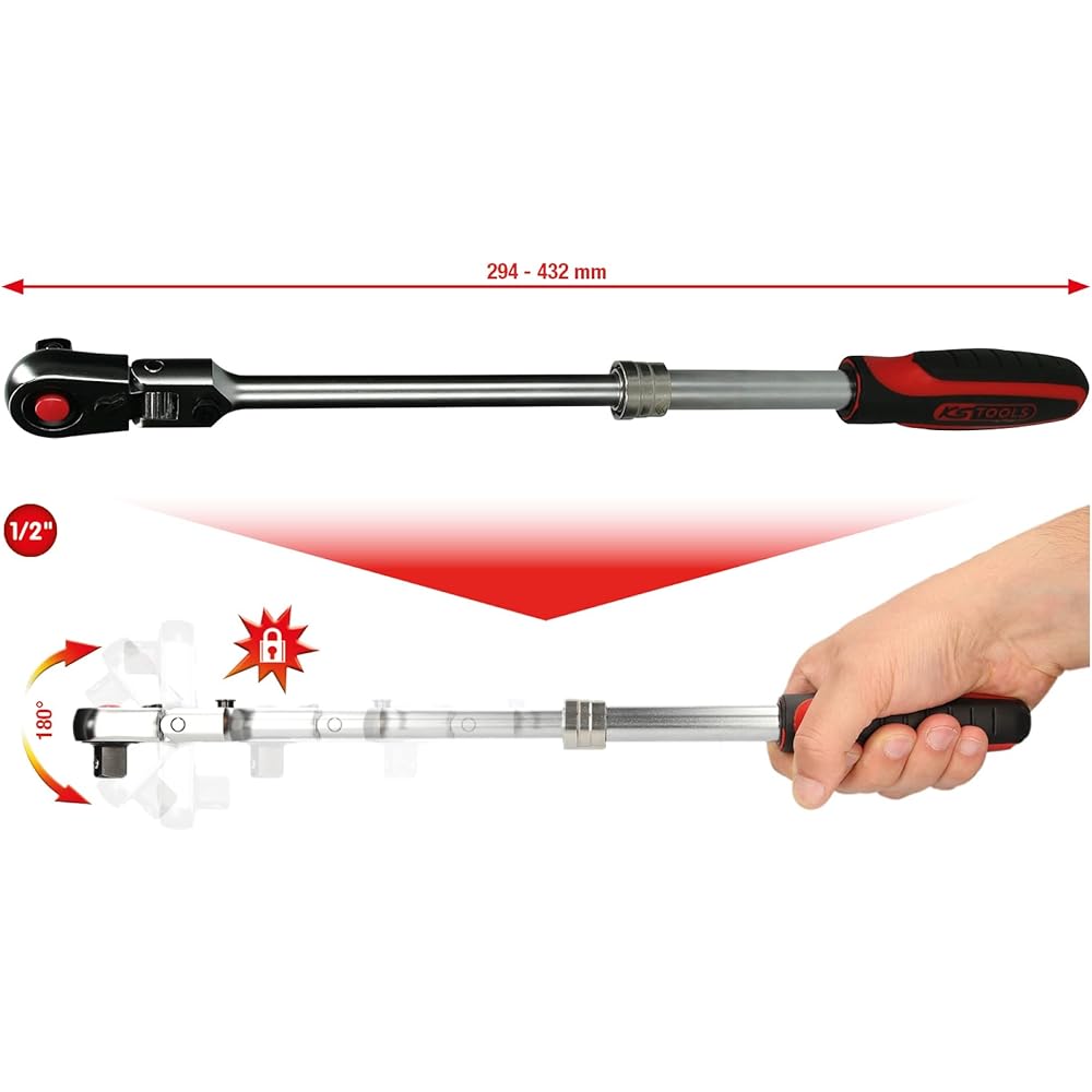 KS Tools 1/2" SlimPOWER Telescopic Reversible Ratchet 72 Teeth 914.1220